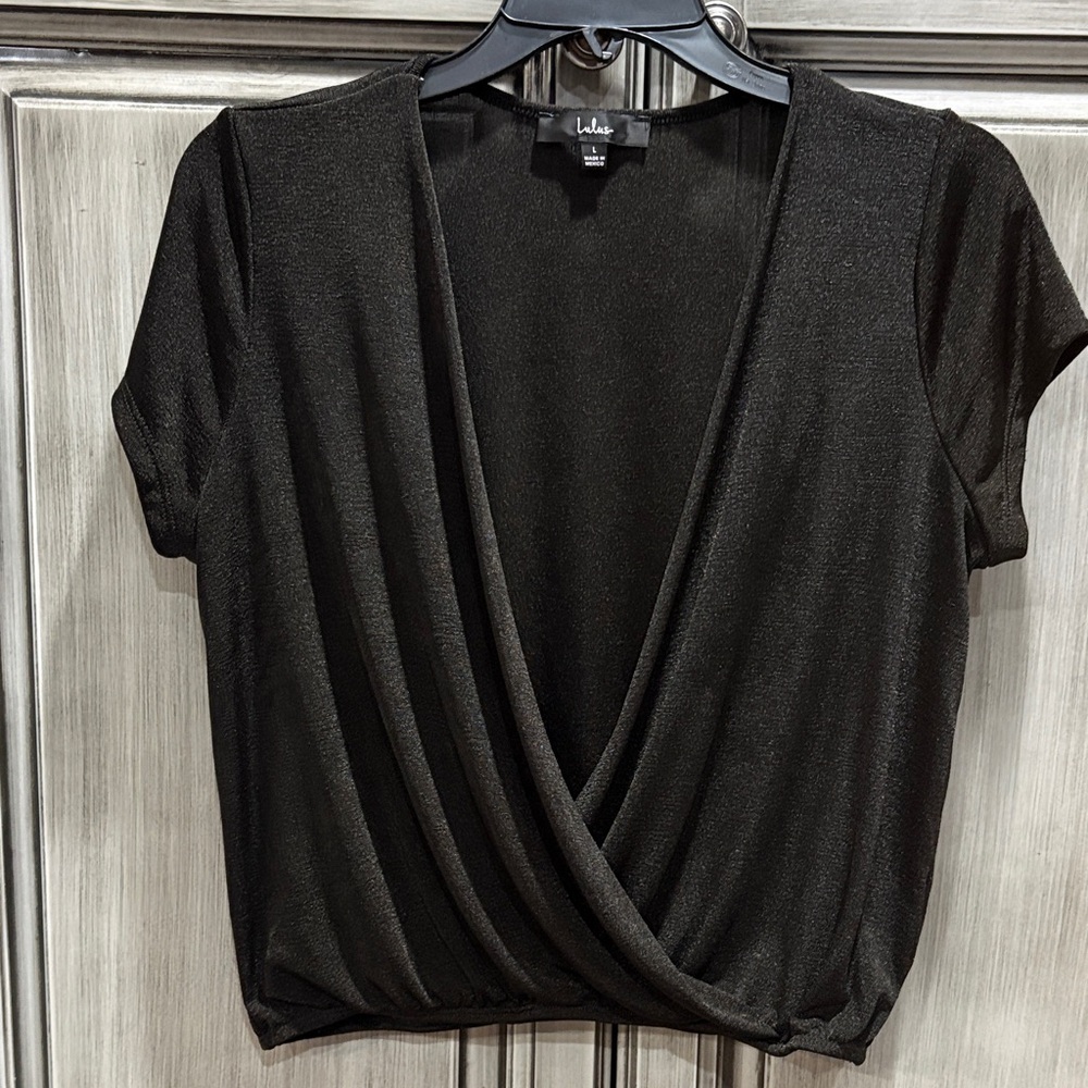 Lulu's Elegant Black Drape Blouse